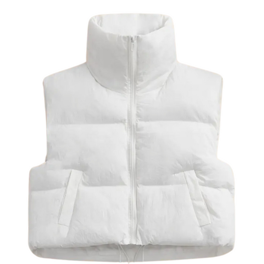 White Cropped Puffer Vest