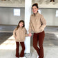 Retro Half Zip Sweatshirt Tan