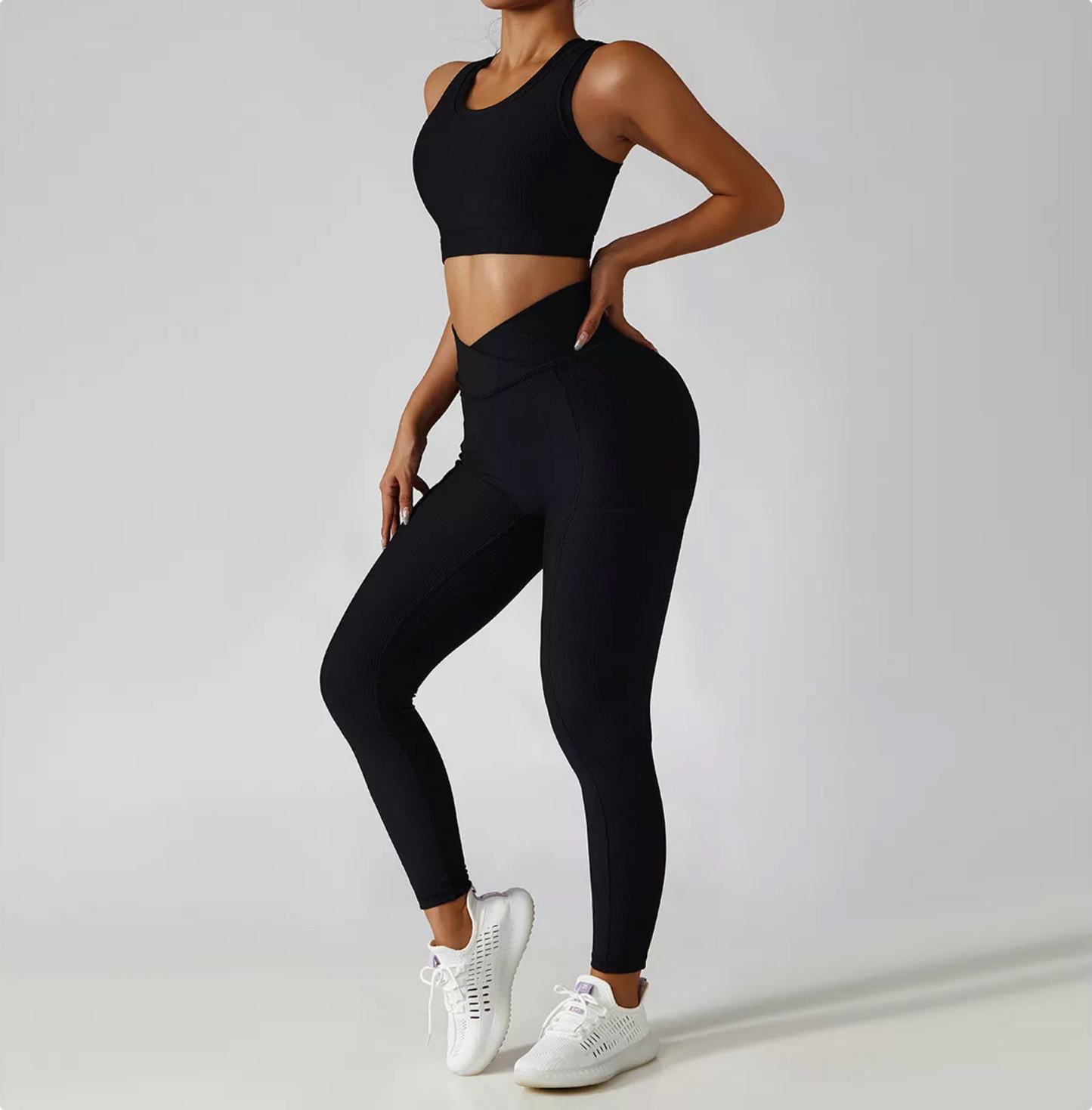 Ribbed Scrunch Butt Cross Front Yoga Leggings